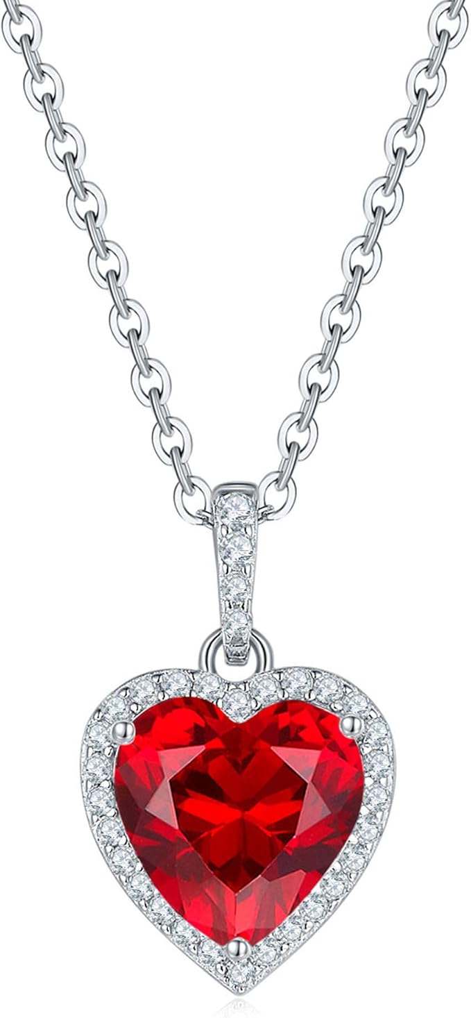 女士项链,纯银蓝宝石长款精致项链吊坠,低*性,4 克拉心形切割订婚结婚